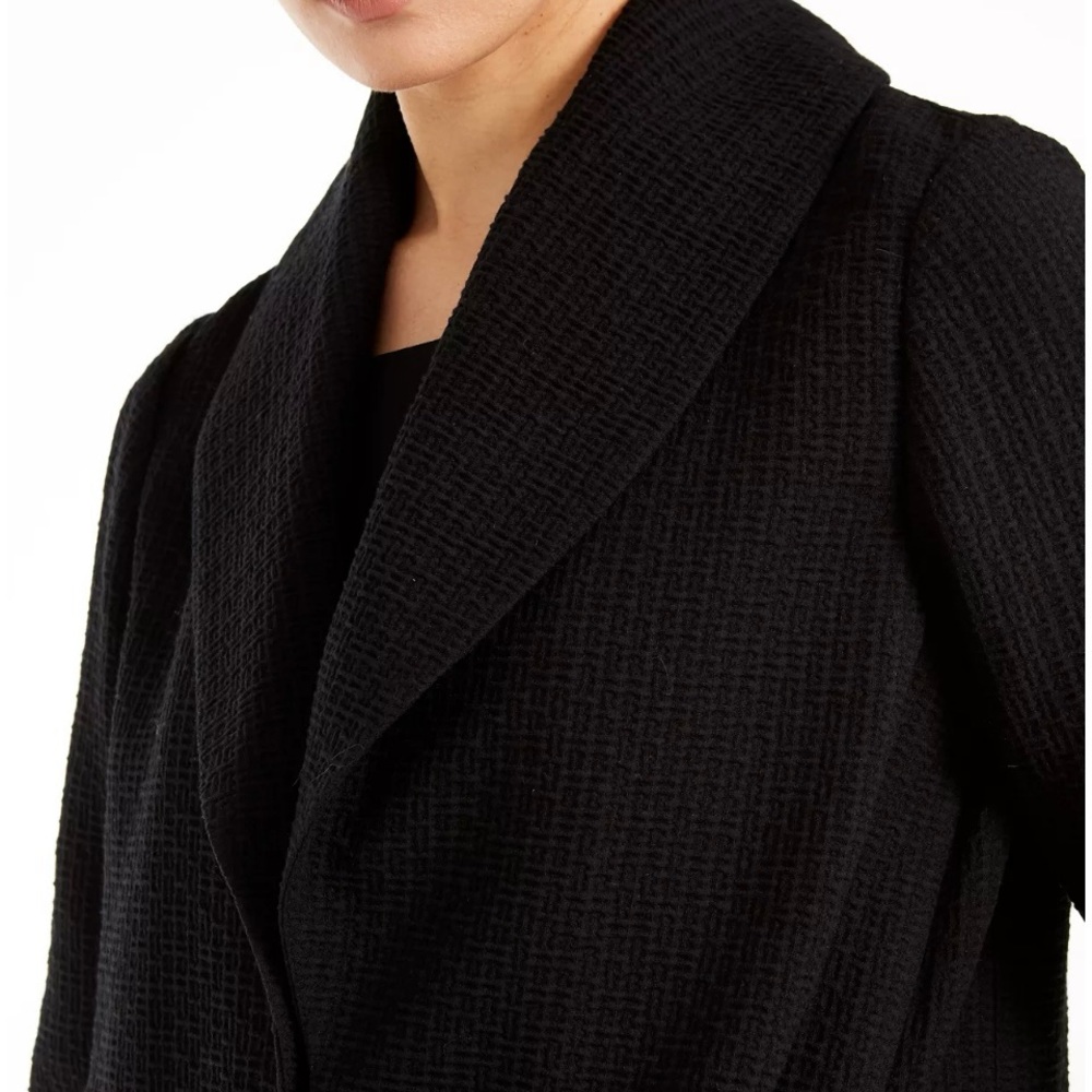 Eileen Fisher Black Textured Collared Blazer Cardigan Jacket Small Cotton Tencel